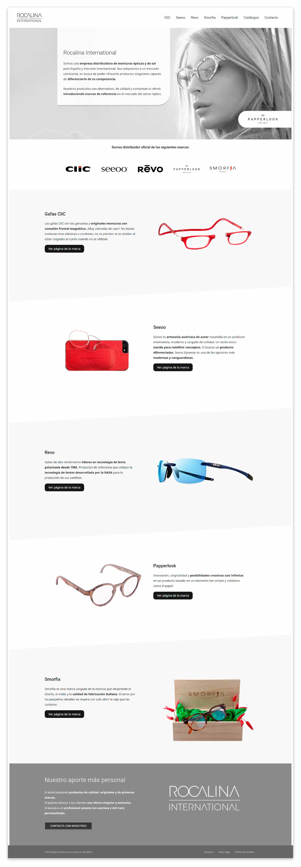 Página web principal de Rocalina gafas de diseño