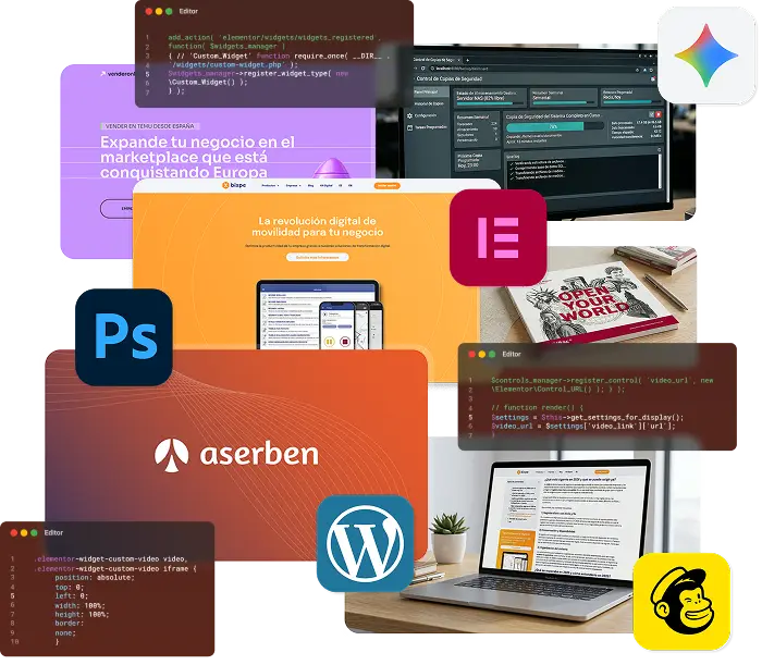 Diseño que muestra una composición de herramientas de marketing digital